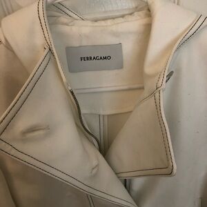 Salvatore Ferragamo White Jacket with Black Contrast Stitching